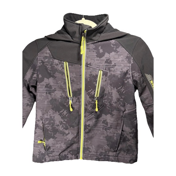 Snozu Jacket Youth Small 7/8 Black Gray Camo Hooded Softshell Fleece Lined - Picture 6 of 9
